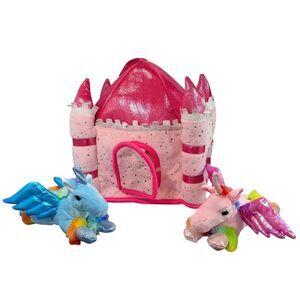 HearthSong Plush Unicorn Play Set 2 Flying Winged Unicorns 1 Castle Soft Girls